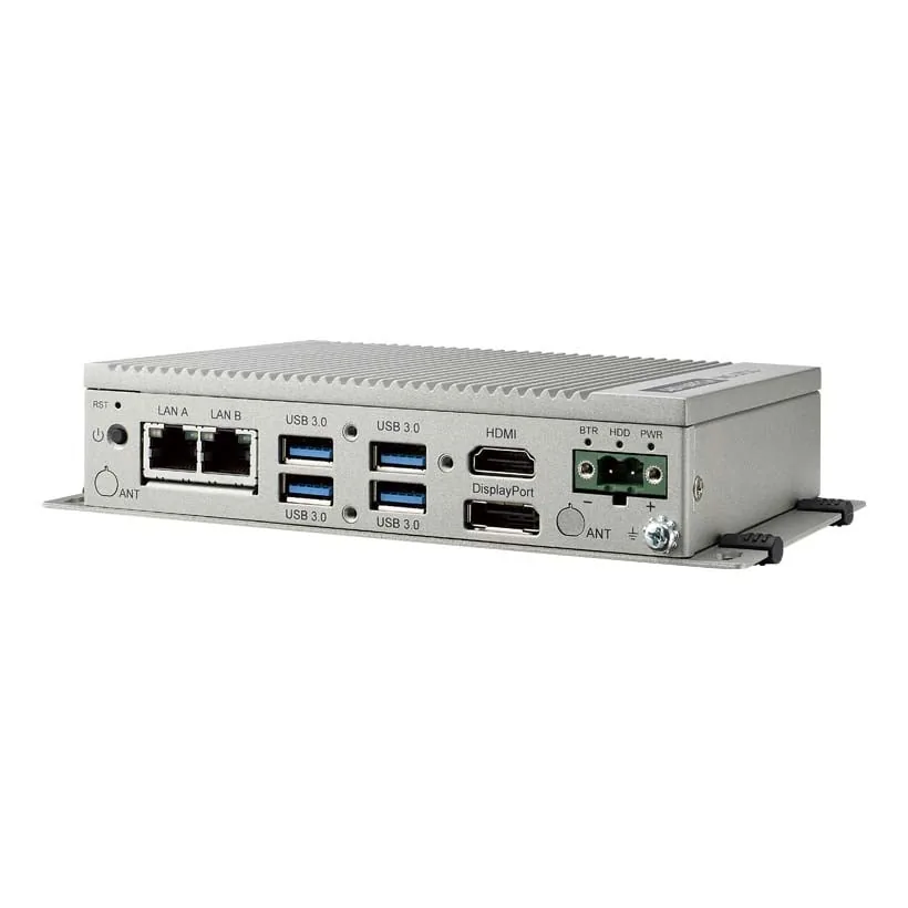 Máy tính công nghiệp không quạt Advantech UNO-2372G nhìn từ phía trước trái, nền trắng