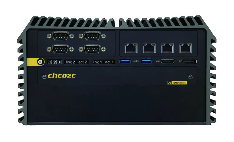 Mặt sau máy tính công nghiệp Cincoze DS-1300 với cổng COM DB9, cổng LAN và cổng USB