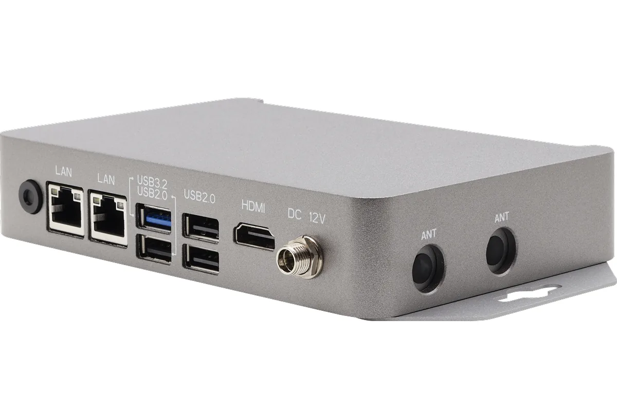 Máy tính công nghiệp AAEON BOXER-6407-TWL vỏ nhôm xám mỏng 30 mm với hai cổng LAN, HDMI, VGA
