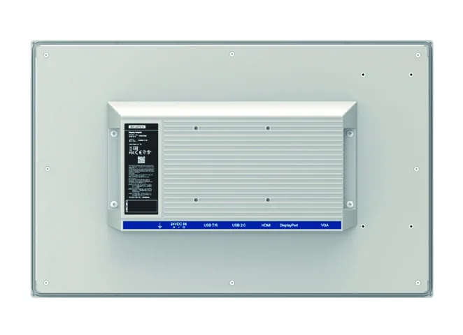 Mặt sau màn hình công nghiệp Advantech FPM-715W với lỗ VESA và khối cổng HDMI, DP, VGA