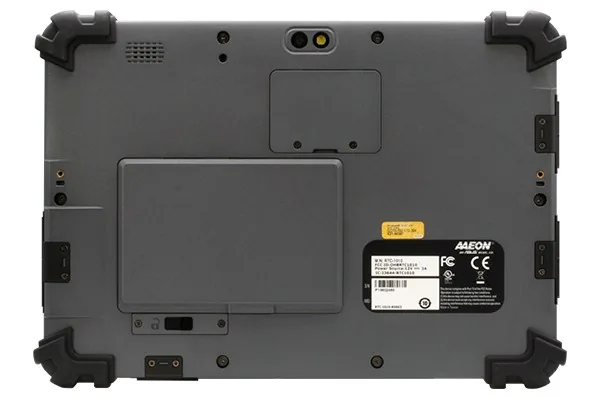 Mặt sau máy tính bảng công nghiệp AAEON RTC-1010 với khoang pin và nhãn thông số